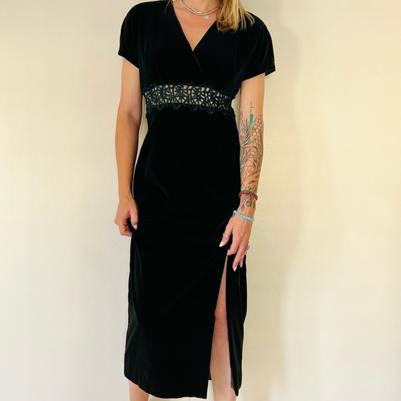 New vintage casual corner maxi velvet crochet dress front slit - Picture 3 of 10